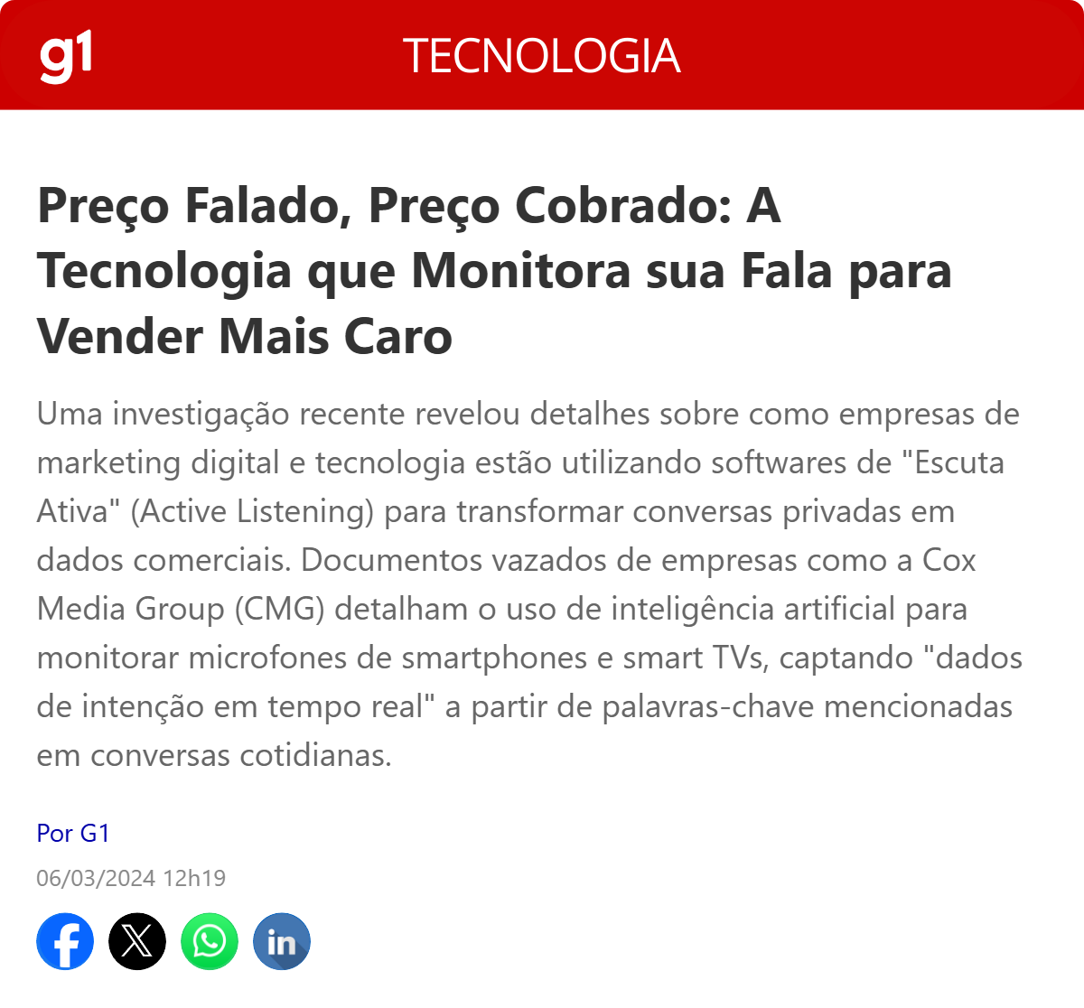 Notícia G1 sobre Escuta Ativa